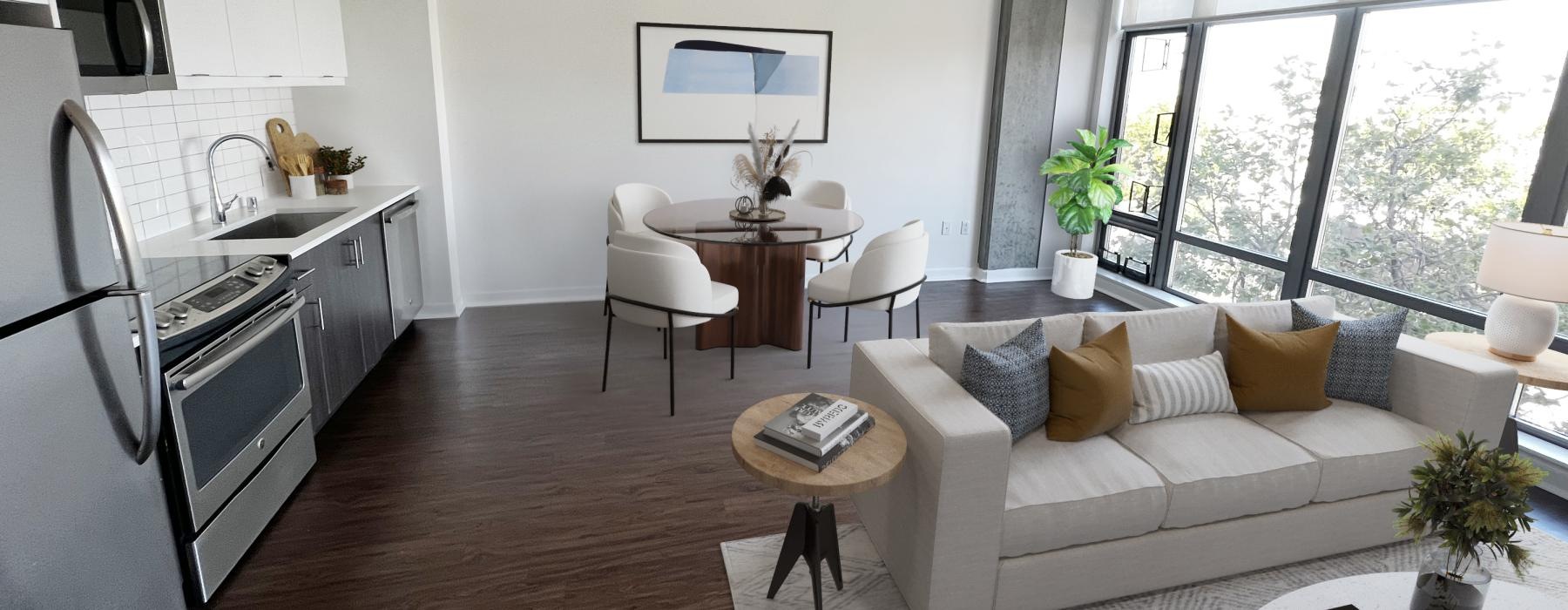a living room with a large window