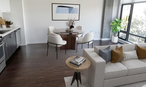 a living room with a large window