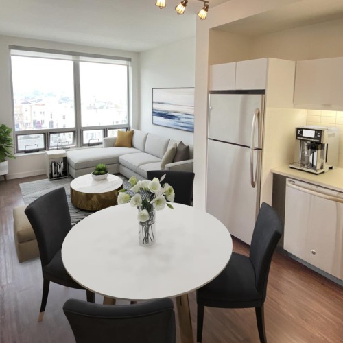 Gorgeous living areas to entertain and enjoy a kitchen with a table and chairs